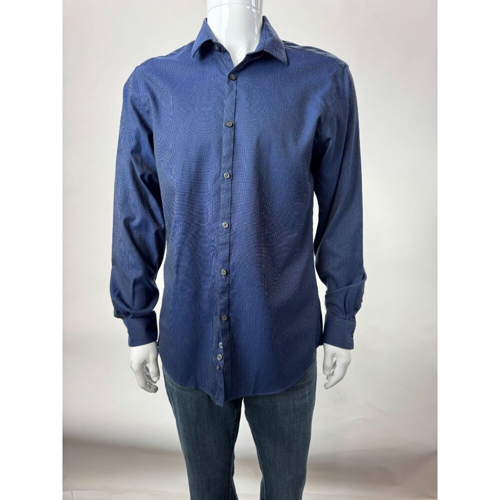 Awearness Kenneth Cole Mens Non-Iron Slim Fit Shirt Size 16 34/35 Navy Textured